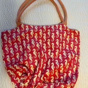 Seahorse Print Tote Bag in Red and Cream